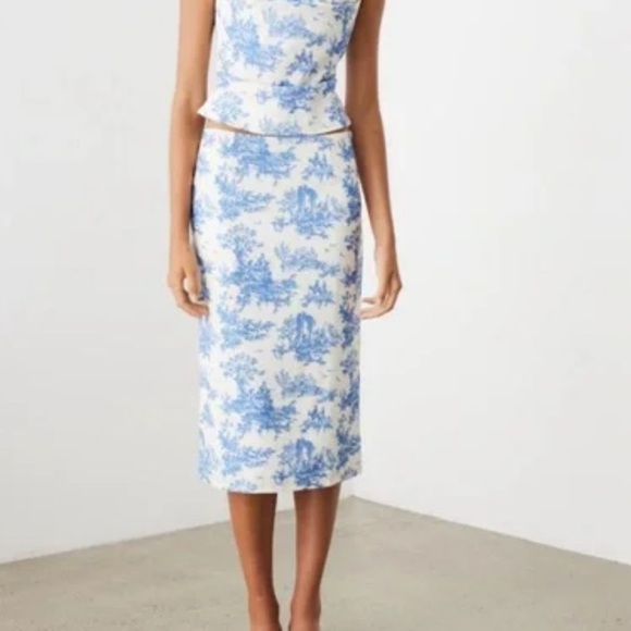 MIAOU MONI SKIRT BLUE TOILE Matching Deville Corset Blue White Floral SLIT Sz XS - Picture 8 of 11